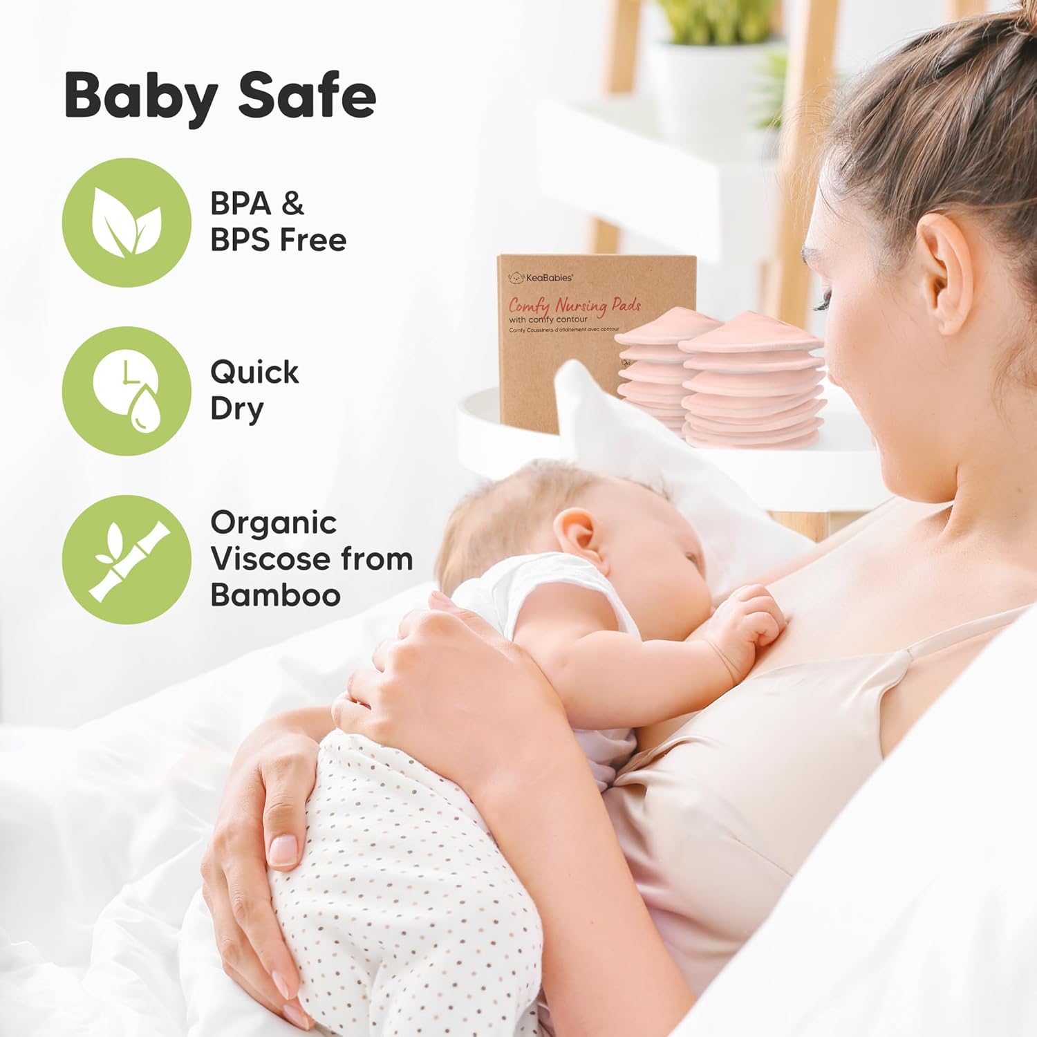 Organic Nursing Pads - 14 Washable Viscose Derived from Bamboo Breastfeeding Pads, Wash Bag