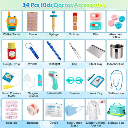 Sundaymot Doctor Kit for Kids, 34 Pcs Pretend Playset for Toddlers, Doctor kit for Toddlers 3-5