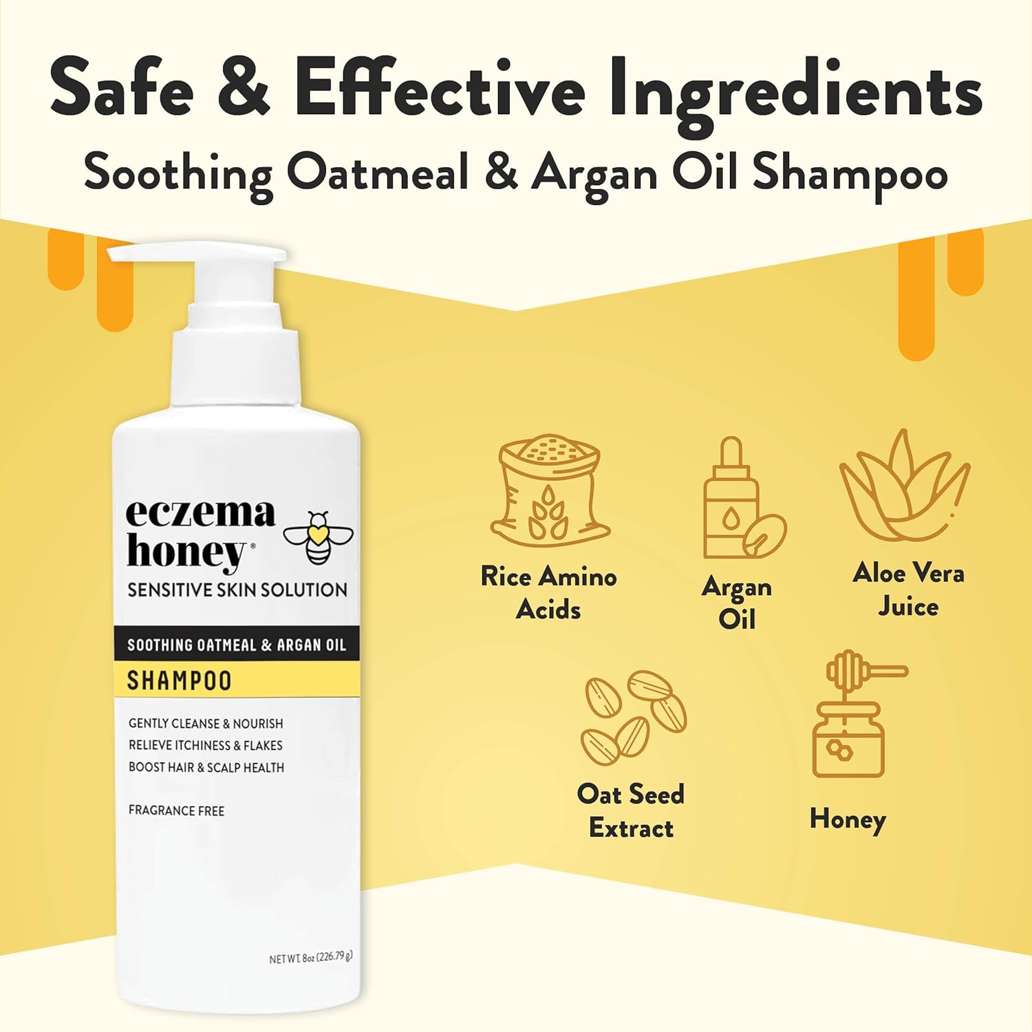 ECZEMA HONEY Nourishing Shampoo - Helps with Psoriasis, Dermatitis, & Flaking - Daily Dandruff