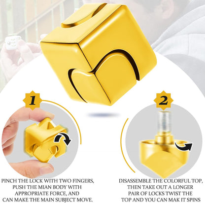 Spinner Anti-Anxiety Toys 4-in-1 Toy Metallic Toy Cube Finger Top Desktop Stress Relieve Toys for Kids and Adults (Light Gold)