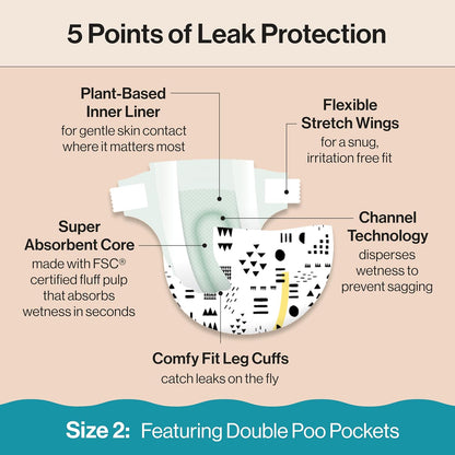 The Honest Company Clean Conscious Diapers for Delicate Skin | Up to 100% Leakproof |