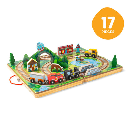 Melissa & Doug Take-Along Railroad Tabletop Playset with Wooden Train Toys, Animals & Scenery Play