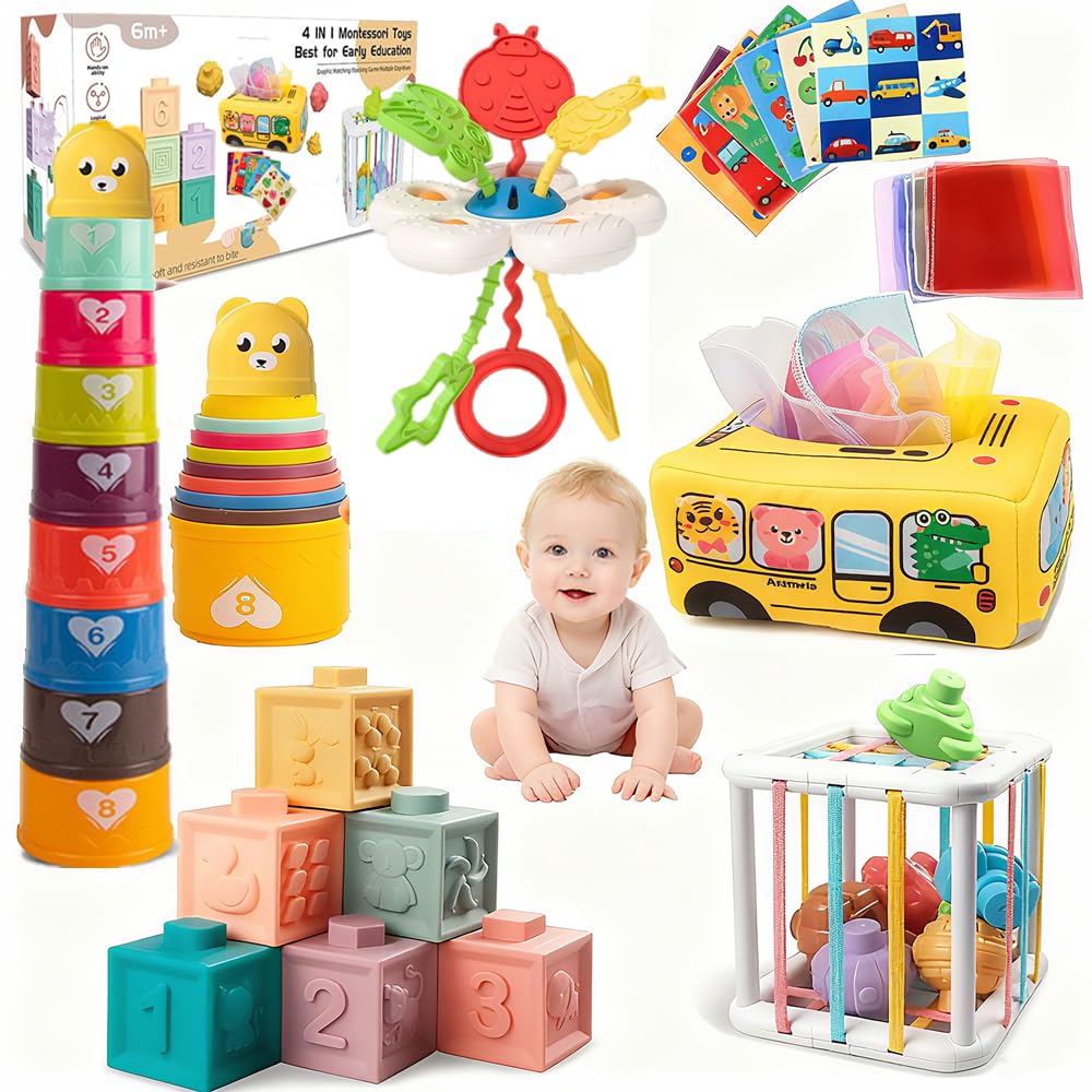 Etyat Baby Toys 6-12 Months, Montessori Toys for 1 Year Old, Silicone Pull String Teether Toy