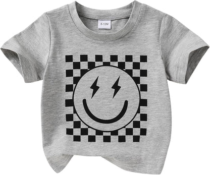 Happy Town Toddler Clothes Baby Boy Girl Smiley Face Shirt Short Sleeve T-Shirt Tee Summer Tops Outfits