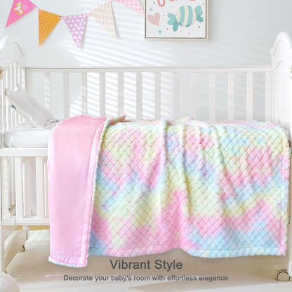Baby Blanket for Girls Tie Dye Rainbow Fleece Fluffy Fuzzy Blanket with Soft Luxury Silk Silky