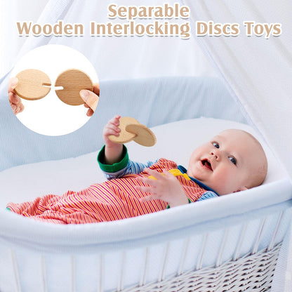 Zhanmai 5 Pcs Wooden Baby Toys Montessori Toys for 0-6-12 Months Sensory Baby Rattles with Bells