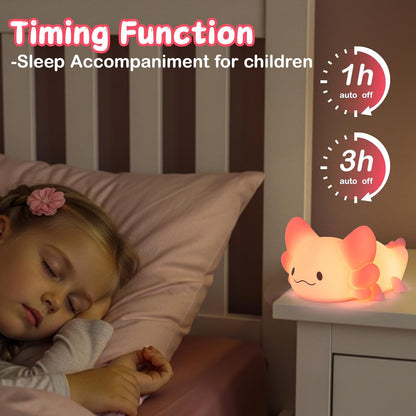 ZKLiLi Axolotl Night Light Kids Nightlight,Squishy Cute Lamp Dimmable Childrens Night Light Baby with Timer & 16 Colors,Rechargeable Bedroom Smart LED Bedside Lamps Toddler Night Light Newborn