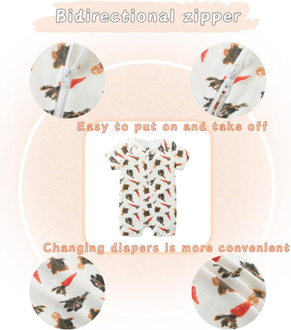 Unisex Summer Trendy 2-Pack Rompers Short Sleeve Zipped Bodysuit Infant Cotton Outfits
