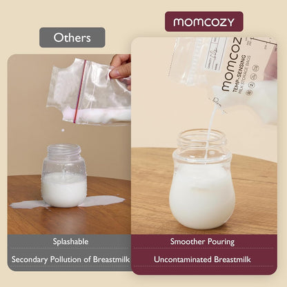 Momcozy Easy Pour Breastmilk Storage Bag, 8Oz, Temp-Sensing Color Change, 60 Count Milk Bag with