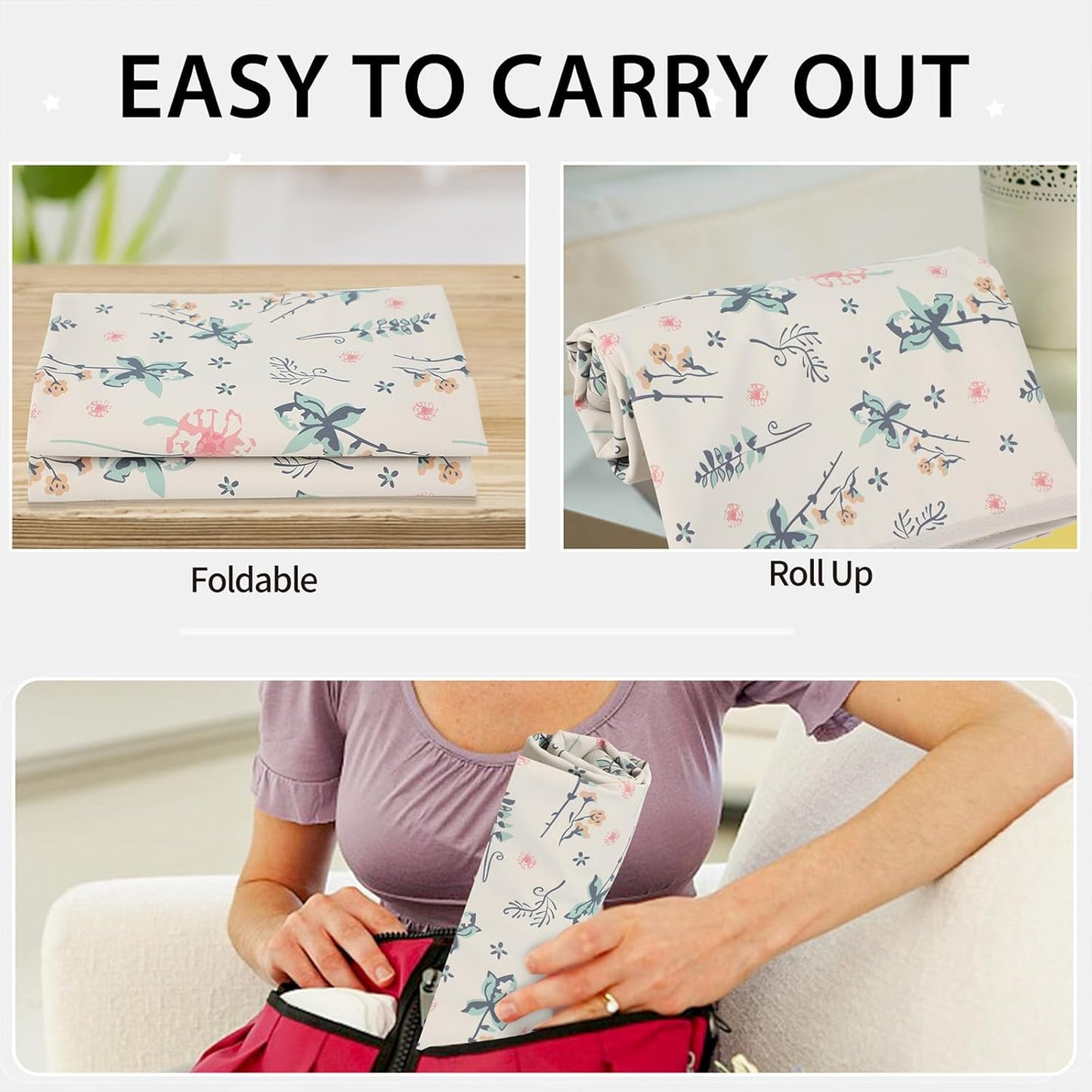 Vegan Leather Baby Changing Mat - Wipeable Portable Changing Pad, Foldable Travel Changing Mat for Baby, Newborns Toddlers Shower Gifts (Floral,20"*28")