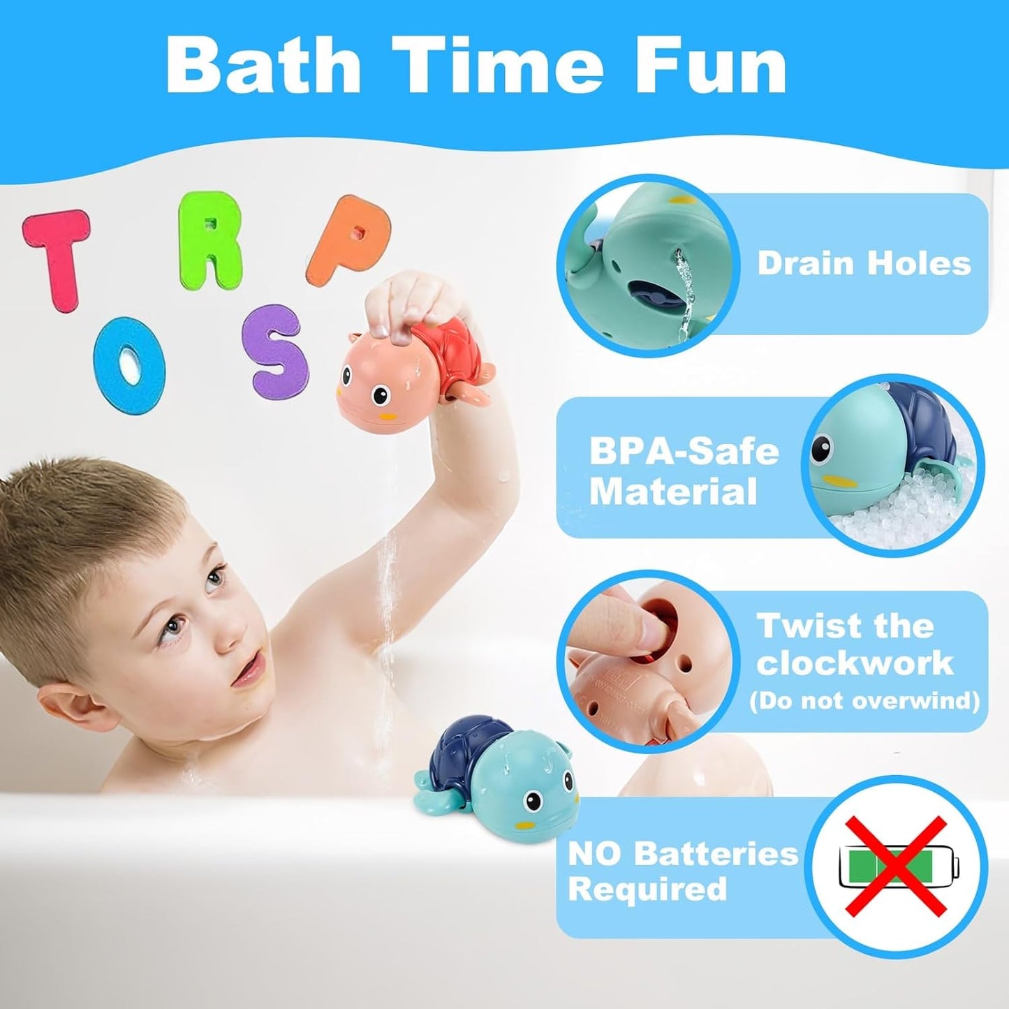 Bath Toys for Kids Ages 1-3 - Baby Water Table Pool Toys For Toddlers Mold Free Wind-Up Turtle Toy
