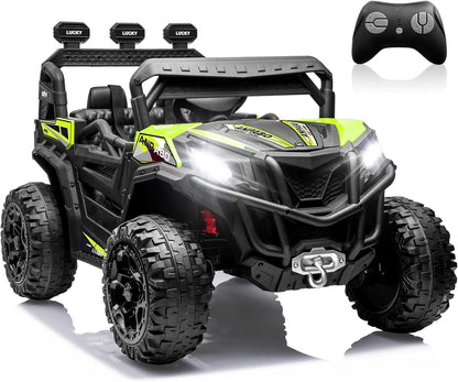 ANPABO 24V 4WD Ride on Car Truck w/Remote Control, 2WD/4WD Switchable Kids UTV, 4 Shock Absorbers, 19" Spacious Seat, Soft Start, Music Player, Electric Car for Kids
