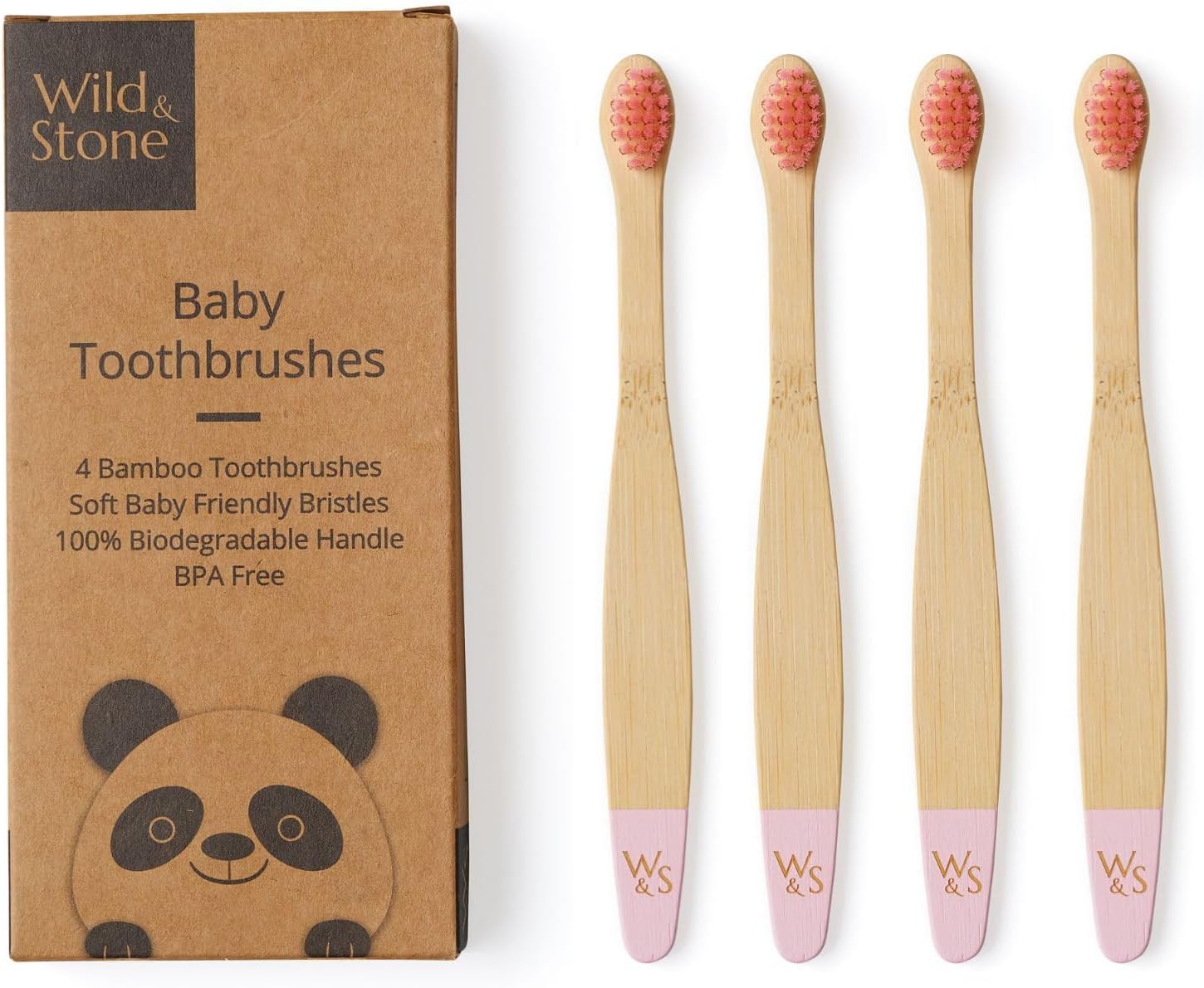 Wild & Stone Organic Baby Bamboo Toothbrushes | 4 Pack | Soft Bristles | 100% Compostable Handle |