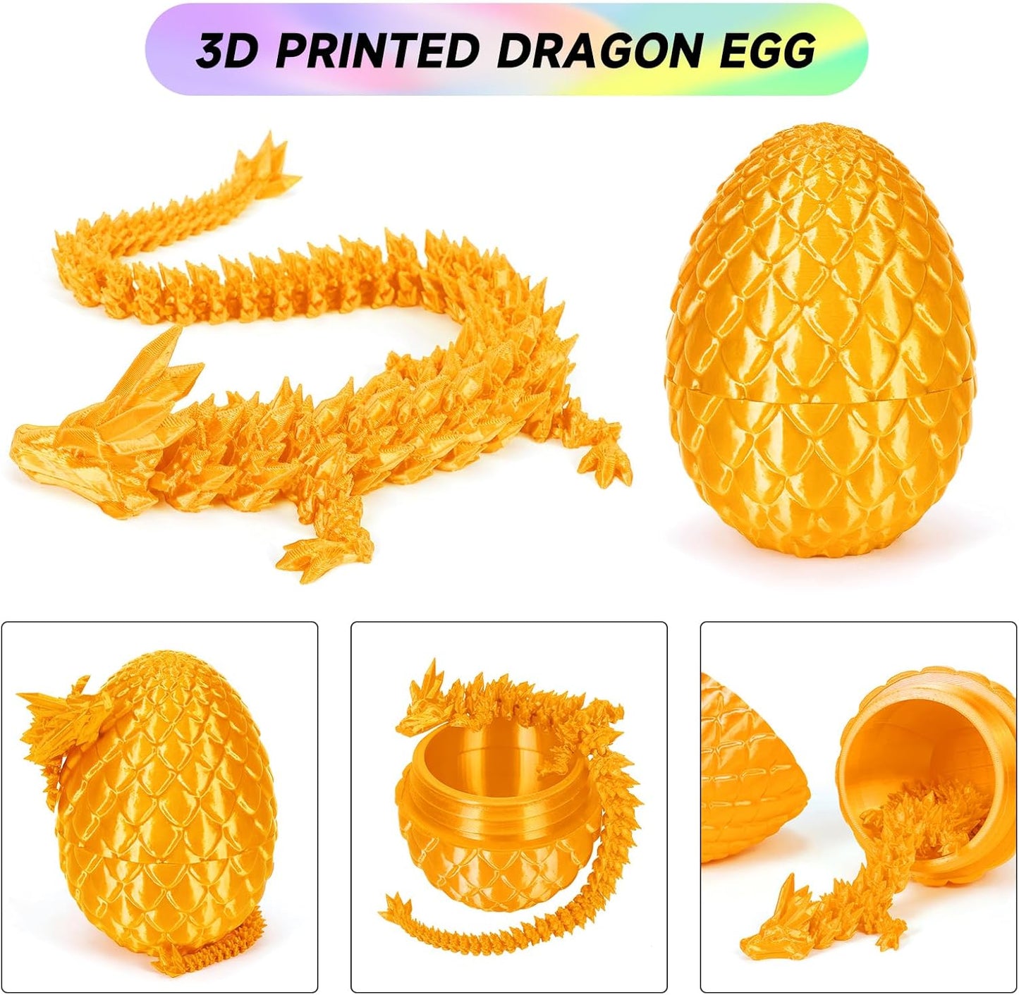 3D Printed Dragon Egg,Dragon Eggs with Dragon Inside,Crystal Dragon Fidget Toys,Full Articulated