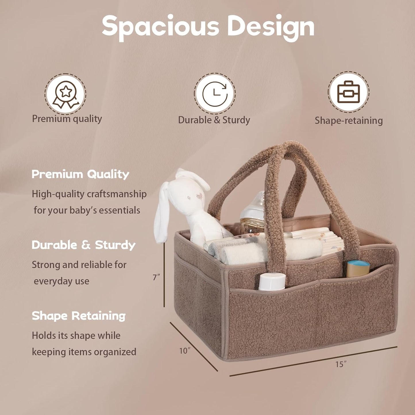 luxury little Diaper Caddy Organizer, Large Cotton Rope Nursery Baby Basket, Changing Table Organizer for Baby Diaper Storage, Portable Car Organizer with Removable Divider (Light Brown)
