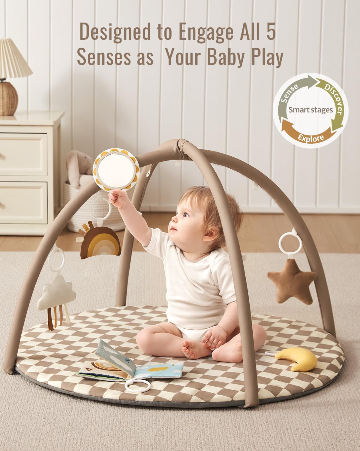 Blissful Diary Baby Play Gym Mat, Play Mat Activity Mat with 6 Detachable Toys for Stage-Based