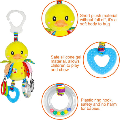 Baby Stroller Car Seat Toys for Infant with Teether Hanging Rattle, Clip on Stroller, Soft Plush Baby Toys for Boys and Girls 3-12 Months
