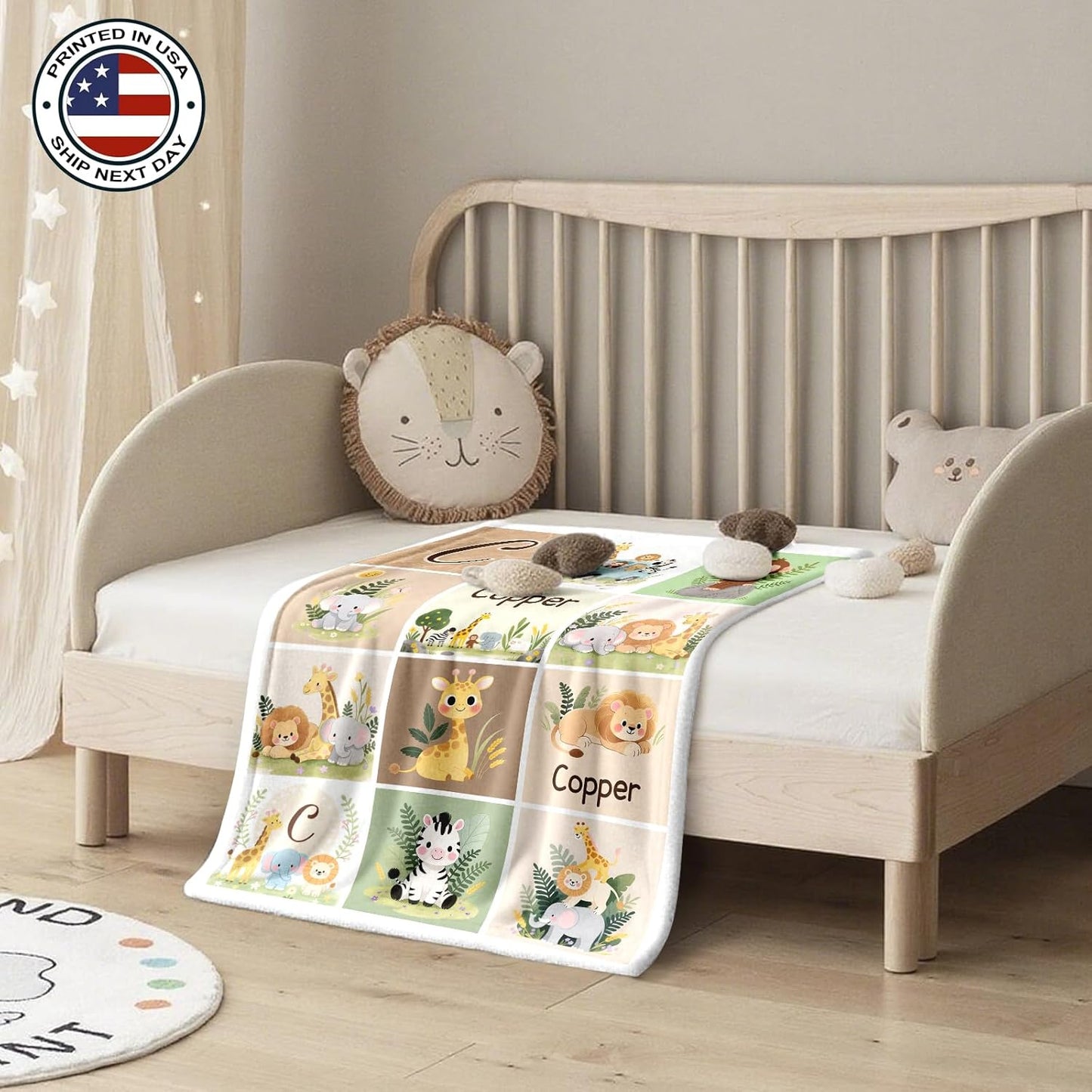 Ship Next Day, Personalized Baby Blanket – Printed in USA, Custom Baby Blanket for Boys & Girls