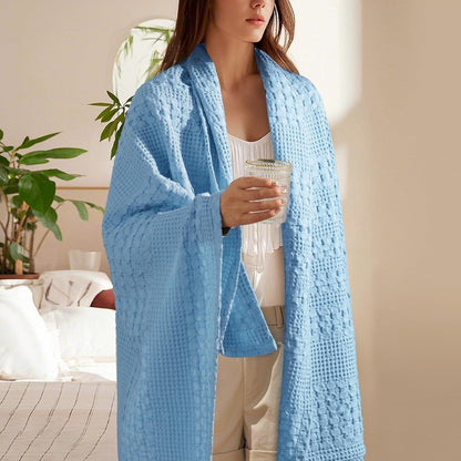 PHF 100% Cotton Waffle Weave Throw Blanket, Soft Lightweight Breathable Cozy Summer Throws for Couch Bed Sofa, Luxury Aesthetic Woven Blanket for Home Decor & Office, 50"x60", Sky Blue