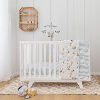 LIVING TEXTILES Baby Music Mobile - Up & Away Crib Toy, Sky Hot Air Balloon,Clouds Planes, Musical Nursery Decor, Calming Soother with 12 Lullabies Essential Perfect Toy for Boys Girls, Blue
