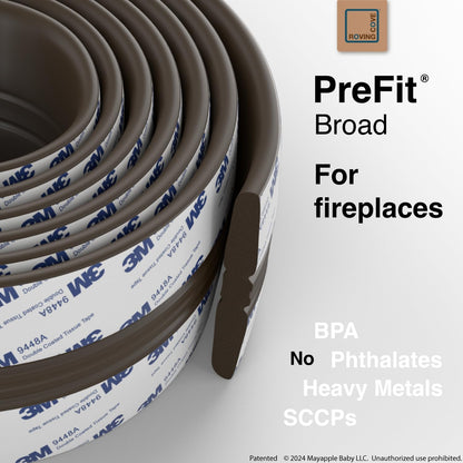 Roving Cove PreFit (Broad) Fireplace Edge Corner Protector (Extra Wide 9ft Edge 2 Corners), Baby Proofing Bumper Guards, Coffee Brown, Pre-Taped, for Straight Surfaces - New & Improved