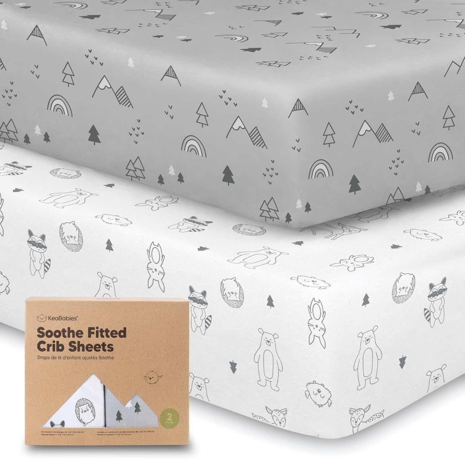 KeaBabies 2-Pack Organic Crib Sheets for Boys, Girls - 52x28 Fitted Crib Mattress Sheet Neutral