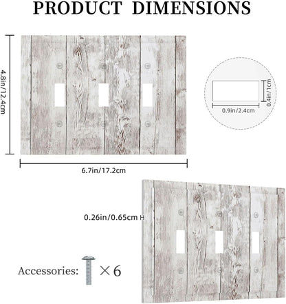 Decorative Switch Plates Rustic Vintage White Wood Grain 3 Gang Wall Plate Triple Toggle Light Switch Cover Faceplate Electrical Wall Panels for Farmhouse Home Decor