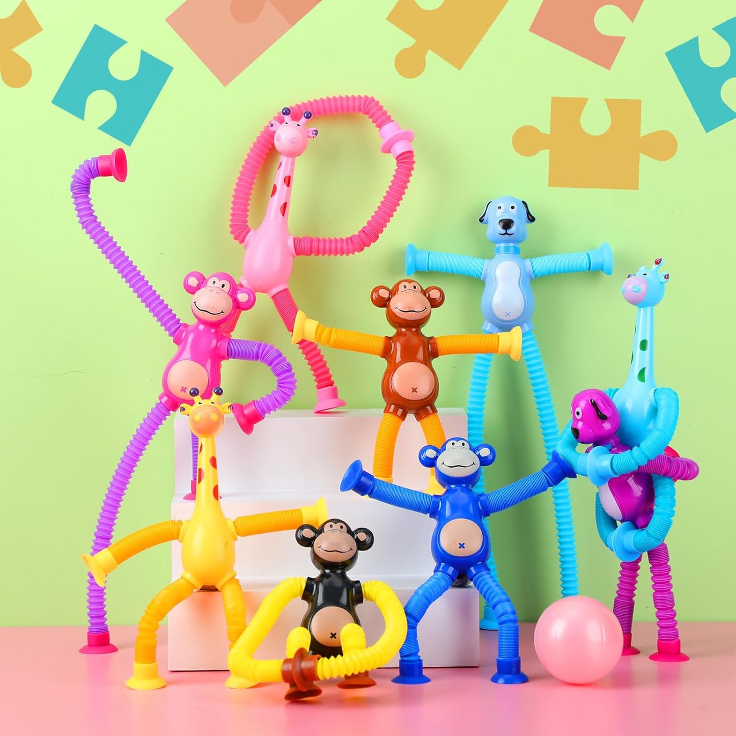 12 Pack Telescopic Suction Cup Toys, Monkey Dog and Giraffe Sensory Toys Fidget Toys Fun Stocking Stuffers for Teens (Luminous)