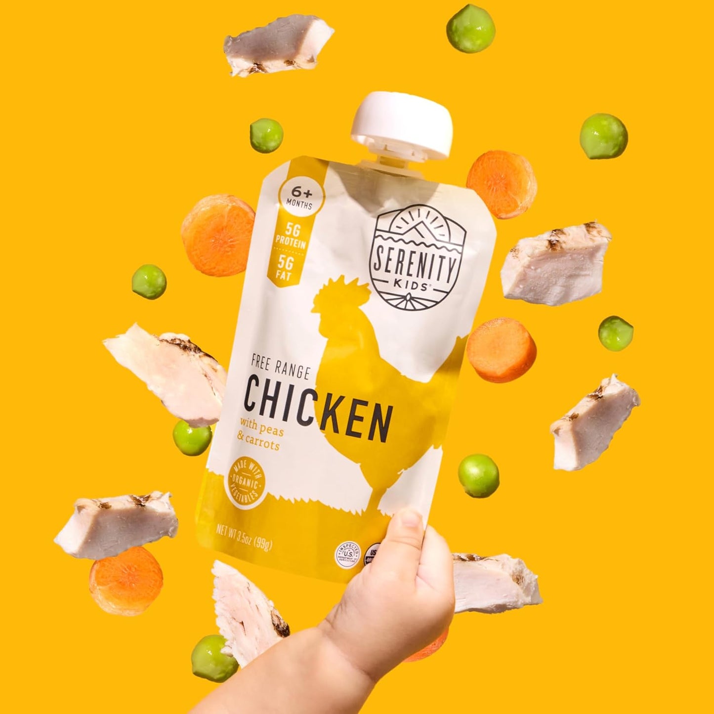 Serenity Kids 6+ Months Baby Food Pouches Chicken Puree - BPA-Free Organic Baby Food - Free-Range
