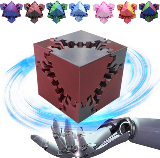 Gear Sphere Gear Cube 3D Printed Gear Ball Spin Cube Fidget Toy Relieving Stress & Anxiety, Fidget Cube GearSphere Desk Toy, Whirling Wonder Fidget for Sensory and Autism (Laser Black Red)