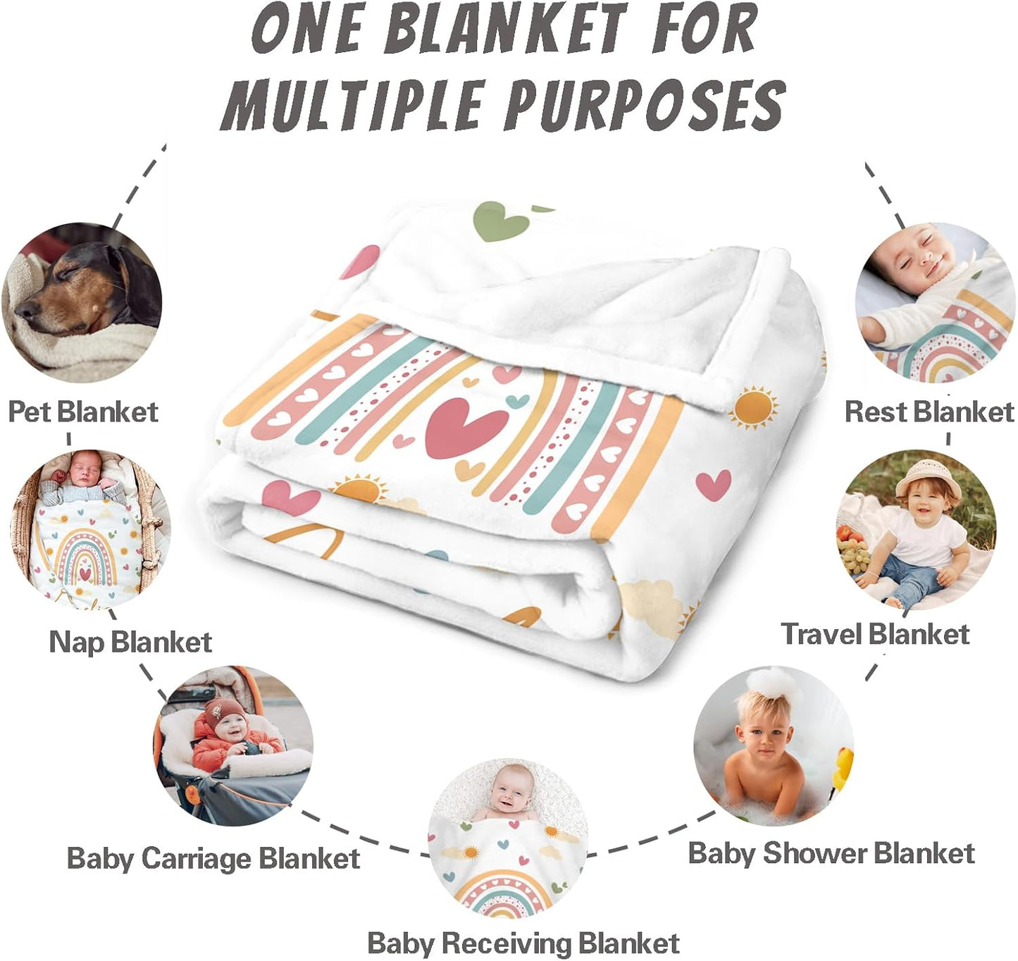 Personalized Baby Blankets for Girls Women Custom Boho Style Baby Blanket with Rainbow Personalized