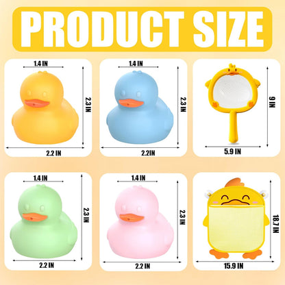 6Pcs Mold-Free Bath Toy Silicone Duck Set for Toddlers 1-3 Years and Babies 6-12 Months, Dishwasher