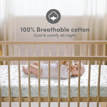 Sweety Fox 2-Pack Crib Sheets - Soft Jersey Cotton Fitted Sheets for Boys and Girls, Mini Crib