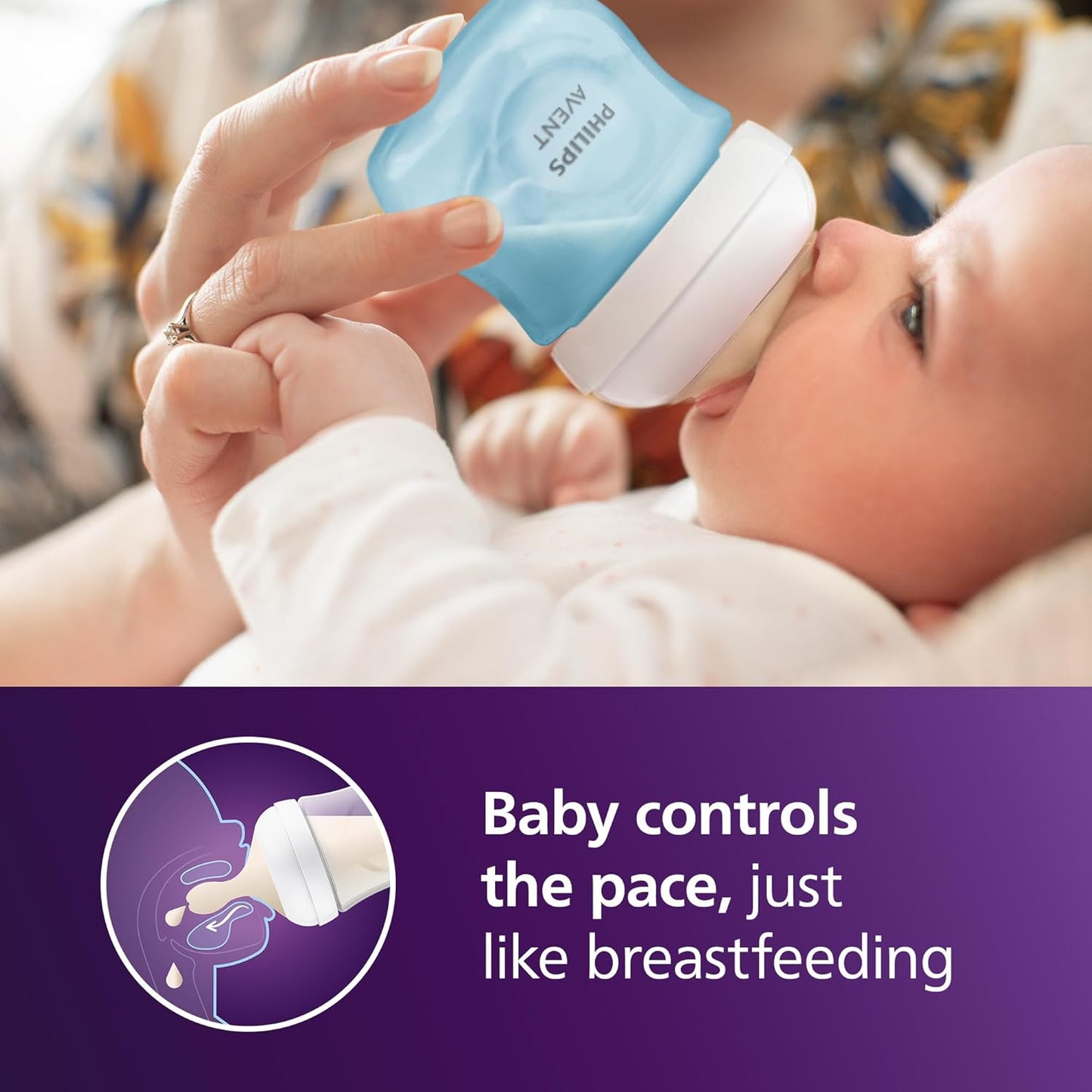 Philips Avent Natural Baby Bottles with Natural Response Nipples (Slow Flow, Flow 2), 4oz, Blue