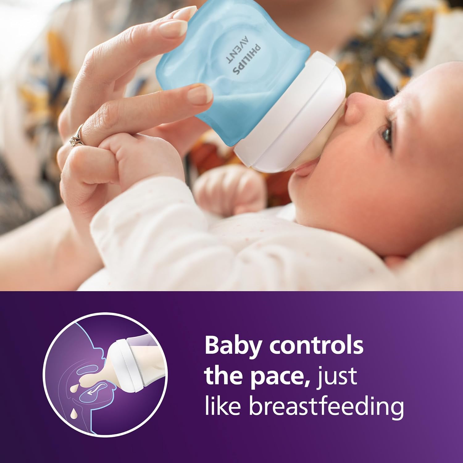 Philips Avent Natural Baby Bottles with Natural Response Nipples (Slow Flow, Flow 2), 4oz, Blue
