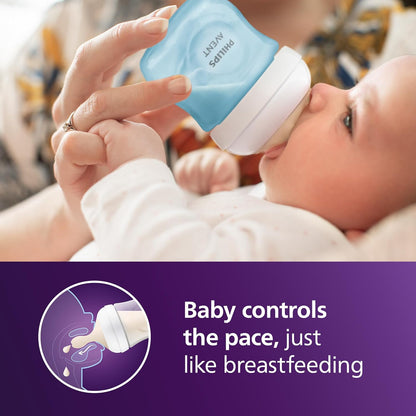Philips Avent Natural Baby Bottles with Natural Response Nipples (Slow Flow, Flow 2), 4oz, Blue