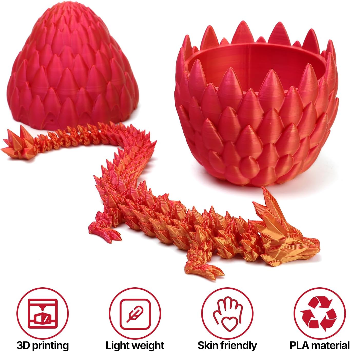 3D Printed Dragon Toy 12" Crystal Dragon Fidget Executive Desk Dragon Egg