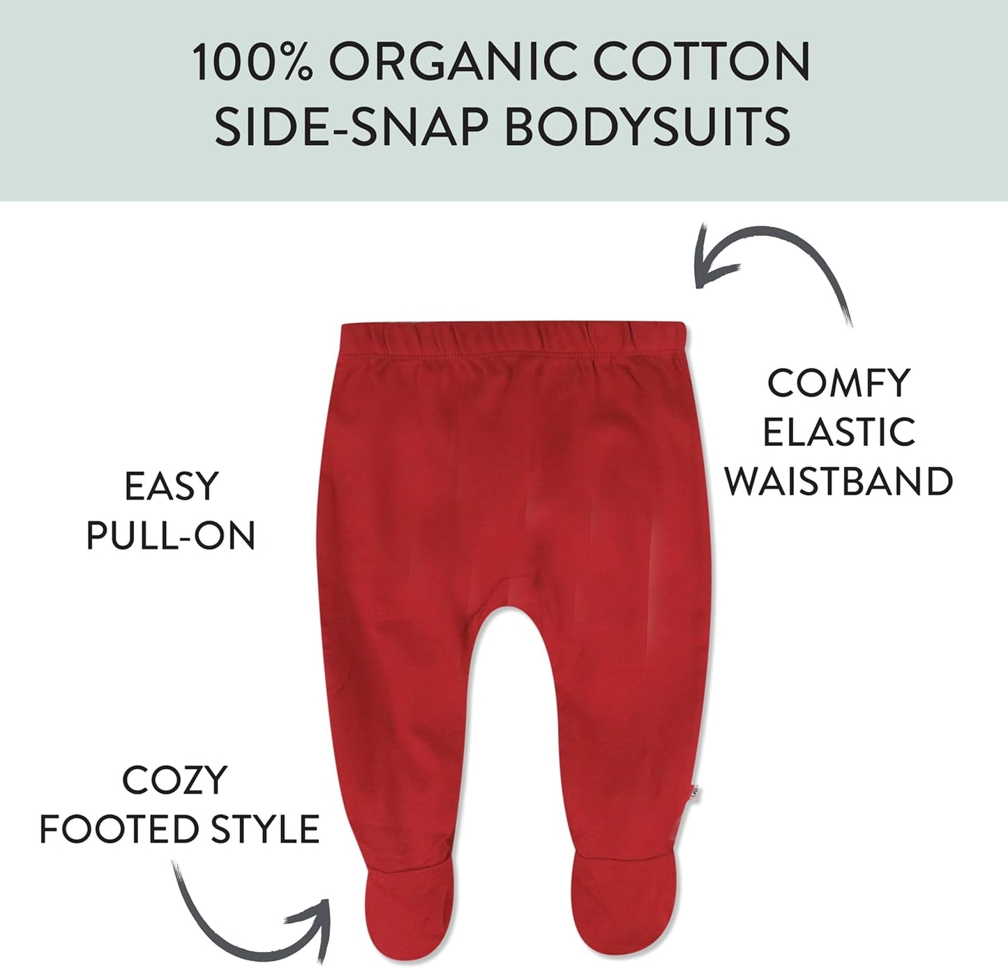 HonestBaby 3-pack Footed Pants Roomy Fit Pull on Bottoms 100% Organic Cotton for Infant Baby Boys, Girls, Unisex