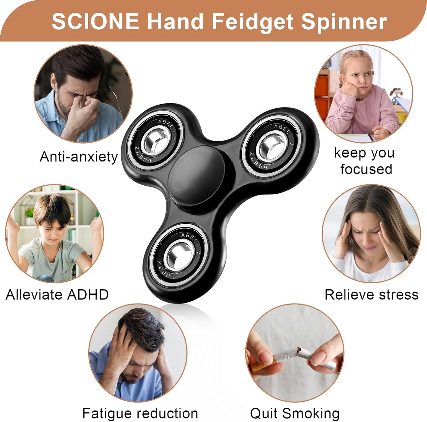 SCIONE Fidget Spinner Toy 1 Pack, Stress Anxiety Relief Sensory Fidget Toys for Kids Adults, Cool Fidget Spinners for ADHD Autism Birthday Gifts Stocking Stuffers Classroom Prizes for Boys Girls