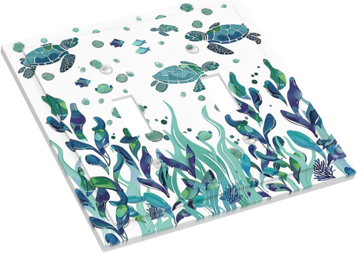 Decorative Switch Plates Vibrant Turtle Seagrass Watercolor Painting 2 Gang Double Toggle Outlet Light Switch Cover Wall Plate Electrical Faceplate for Bathroom living Room Decor