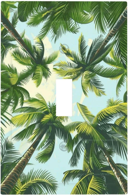 Summer Sky Coconut Palms Trees Green Plants Leaf Decorative Light Switch Cover 1 Gang Single Toggle