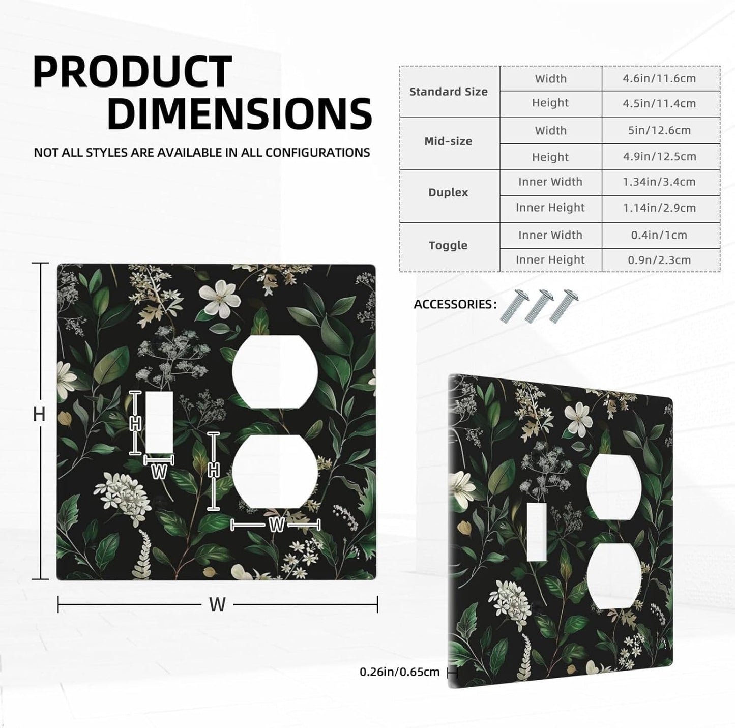 Decorative Outlet Covers Rustic Green Leaves White Flower 2 Gang Wall Plate Cover Single Toggle Duplex Combo Two Switch Light Switch Cover Plate Jumbo GFCI Faceplate for Home Decor