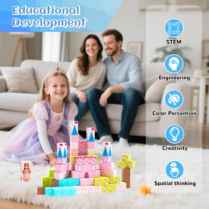 Updated Magnetic Blocks-Princess Castle, Creative Magnetic Building Blocks Toddler Toys, Birthday Gifts for Kids 3+ Years Old, STEM Montessori Sensory Toy for Boys & Girls Age 3-4 4-5 6-8