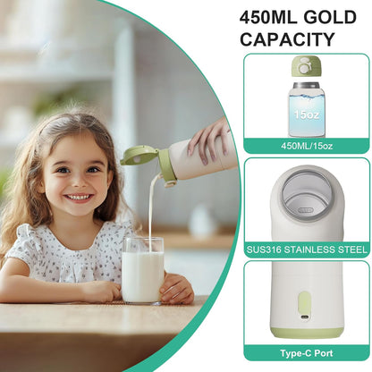Portable Bottle Warmer for Travel, 15oz Capacity Portable Milk Warmer for Baby, Formula, Breast