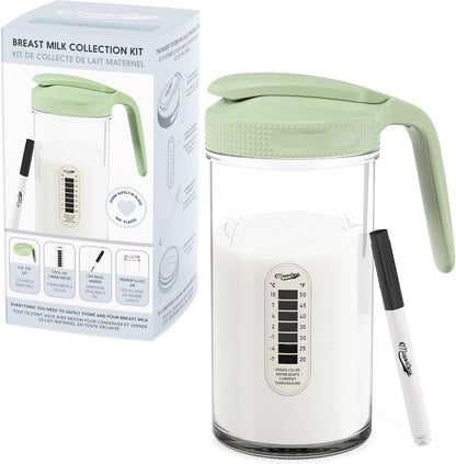 Masontops Breast Milk Storage Kit - 24oz Airtight Mason Jar with Handle, Marker & Stick-on