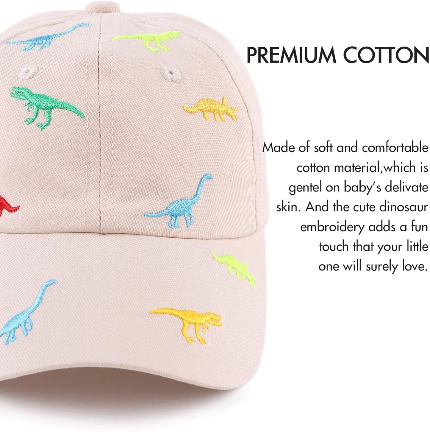 JANGANNSA Dinosaur Boys Girls Caps Embroidery Baby Baseball Caps Cotton Infant Toddler Kids Hat Spring Summer Autumn 2-6Y