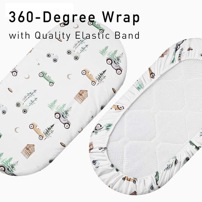 Gllquen Baby Bassinet Sheets 4 Pack, Breathable Cozy Fitted Mattress Sheet, Elastic Travel Crib Fashionable Pattern, Standard Cradle Safe Sheets for Baby Boys Girls 32"x16" (Car)