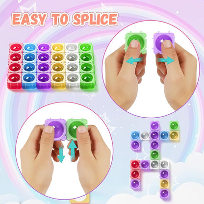 Pop Building Blocks for Kids Toddlers, 1.37 Inch Large Transparent Silicone Fidget Blocks, Color Sorting Sensory STEM Montessori Toys Classroom Must Have for Preschool CVC Word Learning