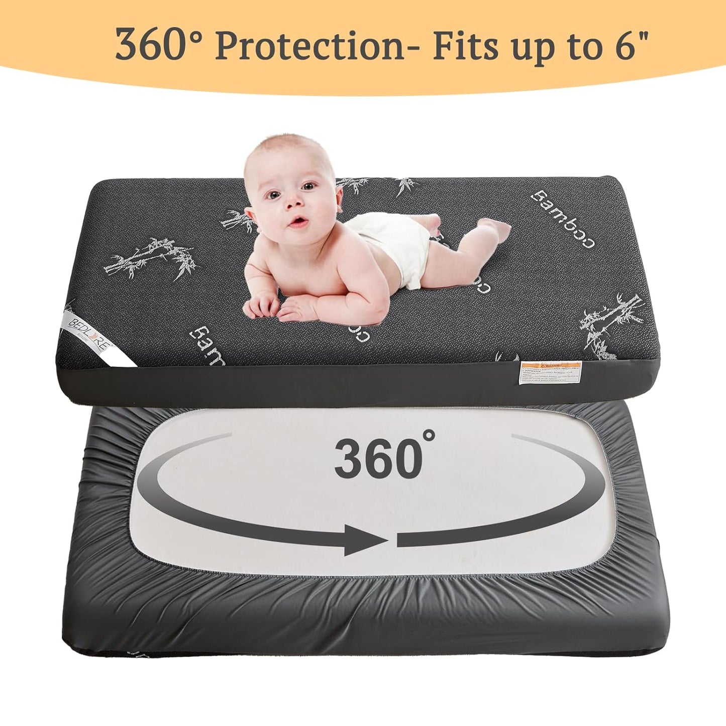 BEDLORE Waterproof Crib Mattress Protector 2 Pack, Ultra Soft Bamboo Viscose Crib Mattress Pad
