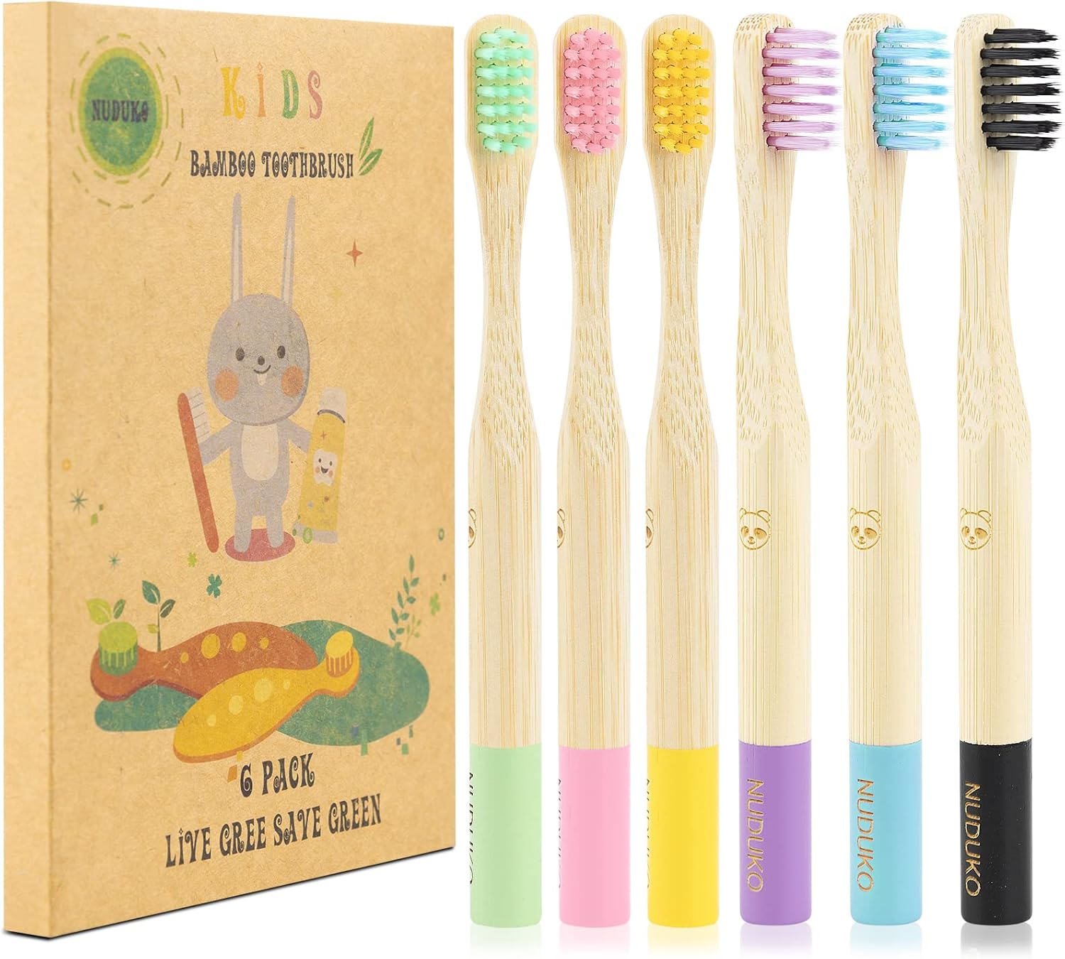 Bamboo Kids Toothbrushes (6 Pack) - Soft Bristle Organic Compostable BPA Free Toothbrush for Kids